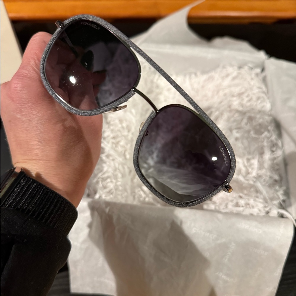 CHANEL Black and Gray Sunglasses